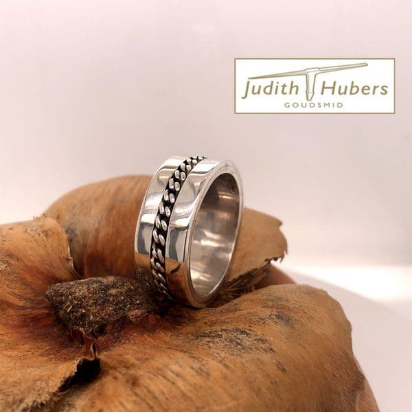 Handgemaakte zilveren heren ring
